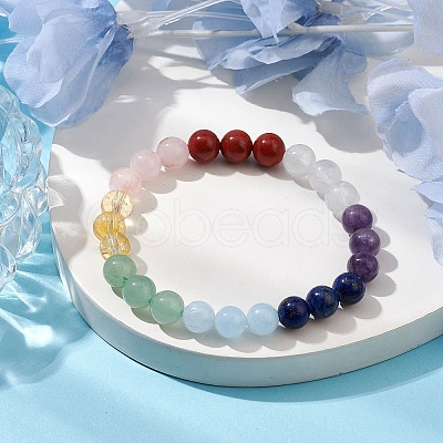 Chakra 8mm Round Natural Quartz Crystal & Amethyst & Lapis Lazuli & Quartz & Green Aventurine & Rose Quartz & Red Jasper BJEW-JB10624-03-1