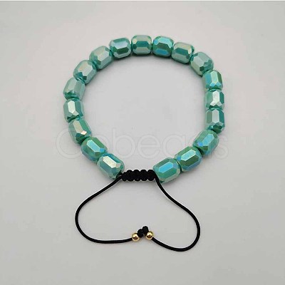 Adjustable Electroplated Faceted Cube Glass Braided Beaded Bracelets for Women Men DM4334-10-1