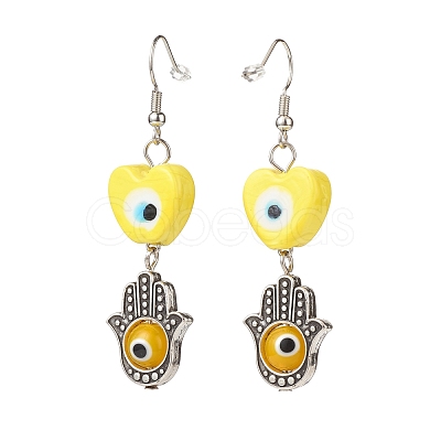 Lampwork Evil Eye with Hamsa Hand Dangle Earrings EJEW-JE05008-1