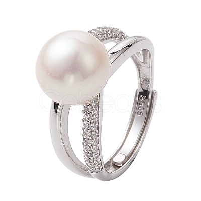 Round Natural Pearl Adjustable Rings RJEW-P113-09P-1