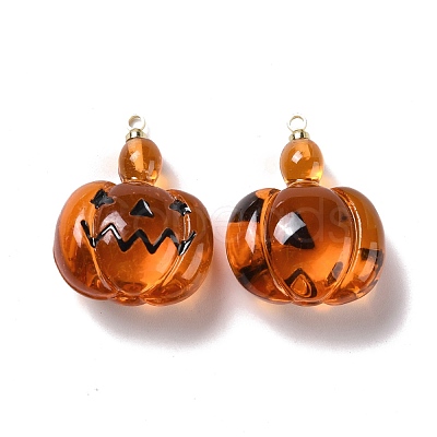 Halloween Pumpkin Transparent Resin Pendants RESI-B010-03B-1