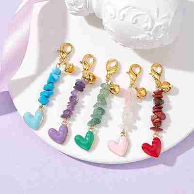 Alloy Enamel Heart Bell Pendant Decoration HJEW-JM01590-1