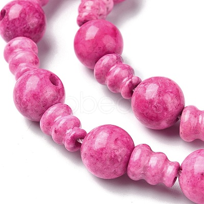 Dyed Natural Fossil 3-Hole Guru Bead Strands G-K149-51B-1