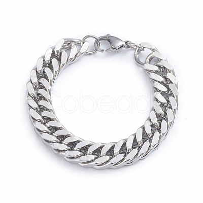 Tarnish Resistant Men's 304 Stainless Steel Diamond Cut Cuban Link Chain Bracelets X-BJEW-L673-002A-P-1