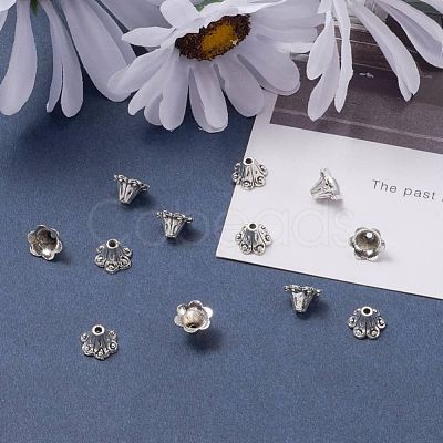 Tibetan Style Alloy Flower Bell Filigree Bead Caps TIBEB-O005-02-1