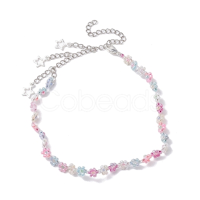 Flower Glass Seed Beads Beaded Necklaces NJEW-JN04820-1