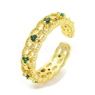 Hollow Brass Micro Pave Green Cubic Zirconia Cuff Rings RJEW-L113-007G-1