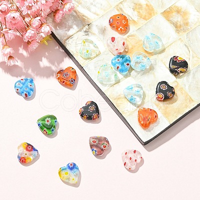 Handmade Millefiori Glass Heart Bead LK-YW0001-06-1