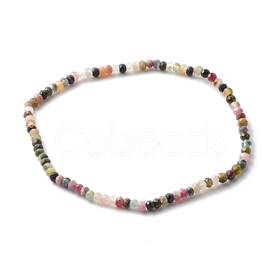 Faceted Rondelle Natural Tourmaline Beads Stretch Bracelets BJEW-JB06383-11-1