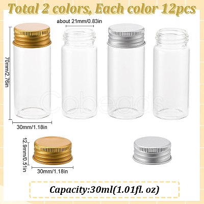 SUNNYCLUE 24Pcs 2 Colors Clear Glass Bottles Bead Containers CON-SC0001-12-1