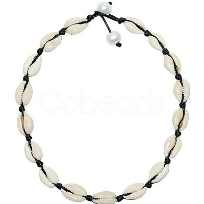 Natural Shell Braided Bead Necklaces KR7038-2-1