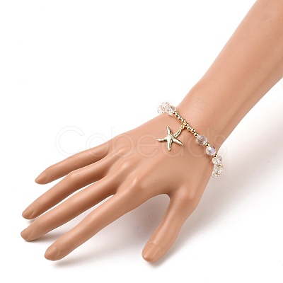 Brass Starfish Charm Bracelets BJEW-JB05571-03-1