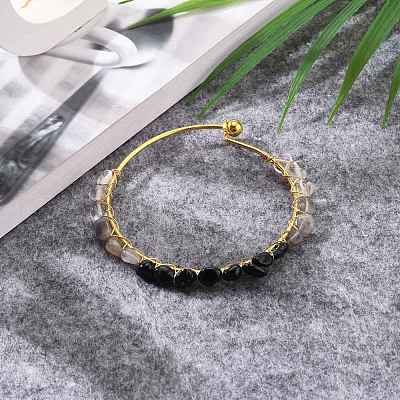 Natural Mixed Stone Chips Beads Bangles BJEW-JB05652-01-1