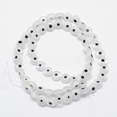 Handmade Evil Eye Lampwork Flat Round Bead Strands LAMP-L058-12mm-07-1