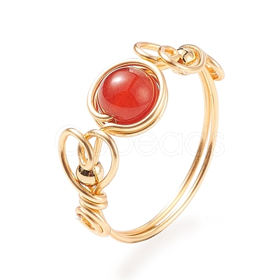 Natural Red Agate Braided Finger Ring RJEW-TA00042-03-1