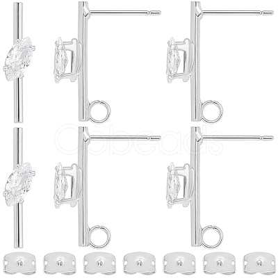 Beebeecraft 12Pcs Brass Cubic Zirconia Stud Earring Findings KK-BBC0012-76-1