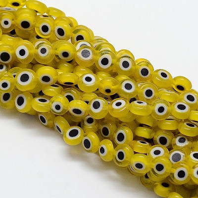 Handmade Evil Eye Lampwork Flat Round Bead Strands LAMP-L058-6mm-01-1