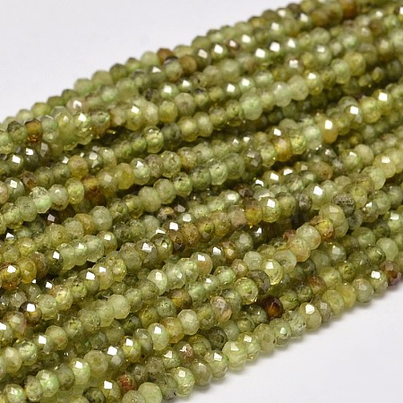 Faceted Rondelle Natural Green Garnet Beads Strands G-F289-40B-1
