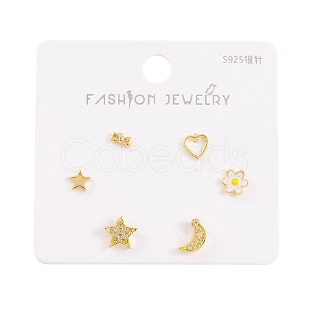 6 Pcs Brass Mirco Pave Clear Cubic Zirconia Ear Studs EJEW-S218-01G-06-1