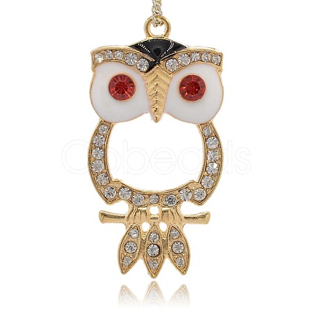 Shining Golden Plated Alloy Rhinestone Owl Big Pendants for Halloween Jewelry RB-J202-01G-1
