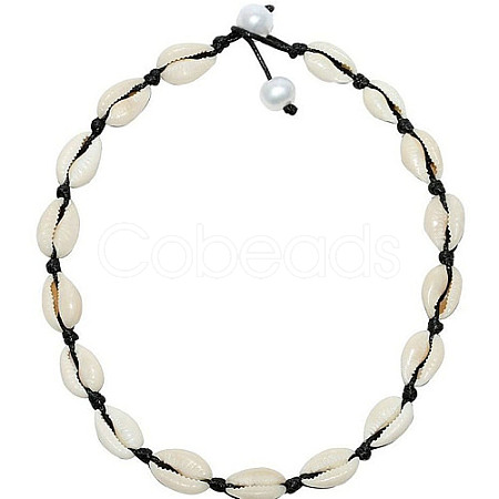 Natural Shell Braided Bead Necklaces KR7038-2-1