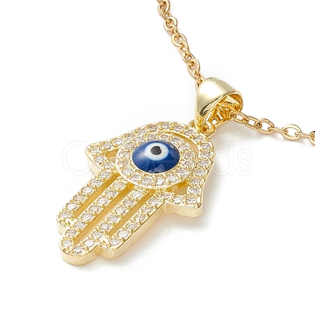 Clear Cubic Zirconia Hamsa Hand with Evil Eye Pendant Necklace X-NJEW-O125-61G-1