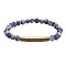 6MM Natural Blue Spot Jasper Beaded Bracelets, Tube Brass Micro Pave Cubic Zirconia Stretch Bracelets