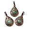 Natural Green Aventurine Pendants, Brass Teardrop Charms, Red Copper, Lead Free & Cadmium Free, 30x19.5x7.5mm, Hole: 5x8mm