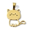 304 Stainless Steel Pendants, Laser Cut, Cat Charm, Golden, 23x20x1.5mm, Hole: 7x4mm