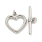 Non-Tarnish 304 Stainless Steel Toggle Clasps, Heart, Stainless Steel Color, Heart: 14x13.8x1mm, Hole: 2mm, Bar: 18.8x5x2mm, Hole: 2mm