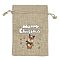 Christmas Printed Burlap Packing Pouches Drawstring Bags, Rectangle, Tan, Deer, 14x10x0.01cm