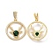 Brass Micro Pave Cubic Zirconia Pendants, Round Ring with Deer Head Charms, Golden, Green, 33.5x30x5.5mm, Hole: 3.5x8mm