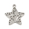 Non-Tarnish 201 Stainless Steel Pendants, Hollow, Star, Stainless Steel Color, 16x15x1mm, Hole: 1.4mm