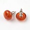 Half Round Dome Natural Red Agate Stud Earrings, with Platinum Plated Brass Findings, 18mm, Pin: 0.8mm