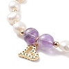 Gemstone & Pearl Beaded Bracelet with Cubic Zirconia Heart Charm BJEW-JB08167-6