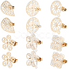 Beebeecraft 24Pcs 6 Styles Flower & Square Brass Stud Earring Findings KK-BBC0008-08-1