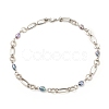 304 Stainless Steel Oval & Ring Link Chains Necklace with Natural Pearl Beaded for Women NJEW-JN03873-5