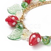 Plastic Imitation Pearl Flower & Acrylic Leaf & Lampwork Strawberry Charms Bracelet BJEW-TA00181-4