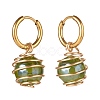Round Natural Agate Beads Dangle Huggie Hoop Earrings EJEW-JE04718-03-5