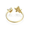 Cubic Zirconia Flower and Heart Open Cuff Ring RJEW-N035-115-2