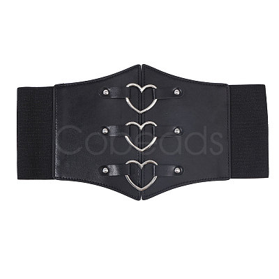 PU Leather Wide Elastic Corset Belt with Alloy Heart Buckle AJEW-WH0007-26-1