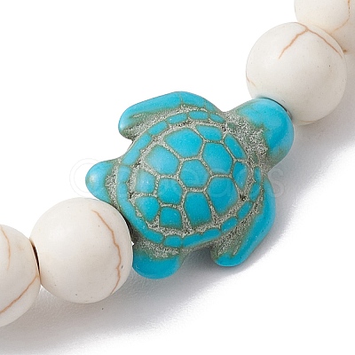 Round & Turtle Dyed Synthetic Turquoise & Magnesite Beaded Stretch Bracelets for Women BJEW-JB10936-01-1