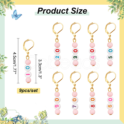 9Pcs 9 Style Number Acrylic Pendant Stitch Markers HJEW-AB00721-1