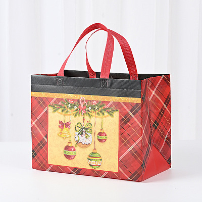 Christmas Theme Tartan Non-woven Fabric Gift Tote Bags with Handle ABAG-G017-01A-1