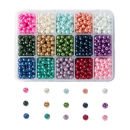 15 Colors Glass Pearl Beads HY-JP0004-6mm-01-1
