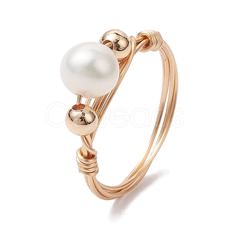 Round Natural Cultured Freshwater Pearl Finger Rings RJEW-JR00698-1