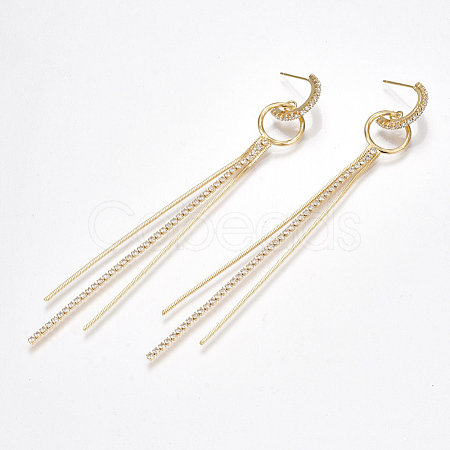 Brass Cubic Zirconia Tassels Stud Earrings KK-S350-046G-1