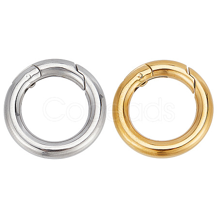 GOMAKERER 2Pcs 2 Colors 304 Stainless Steel Spring Gate Rings STAS-GO0001-21-1