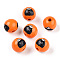 Halloween Theme Wood European Beads, Printed Large Hole Beads, Round, Dark Orange, Cat Shape, 15.5~16.5mm, Hole: 3.5~4.5mm