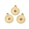 Real 14K Gold Plated 304 Stainless Steel Pave Natural Rhodonite Pendants, Flat Round Charms, 15x12x3mm, Hole: 1.6mm